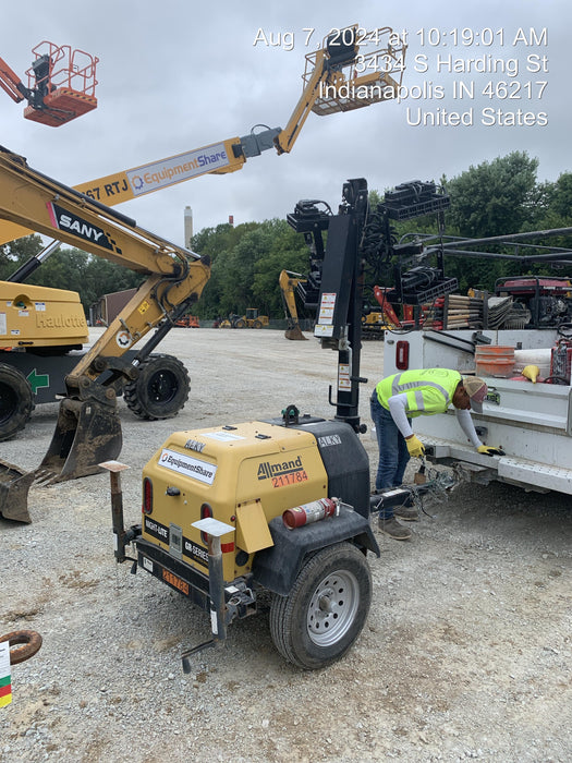 2022 Allmand NLV3GR (4) LED Light Fixture 350W, 23' Vertical Mast, 3kW Prime, Towable, Deep Sea L401, Leveling Jacks, Yanmar T4F 5.8hp