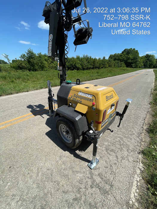 2022 Allmand NLV3GR (4) LED Light Fixture 350W, 23' Vertical Mast, 3kW Prime, Towable, Deep Sea L401, Leveling Jacks, Yanmar T4F 5.8hp