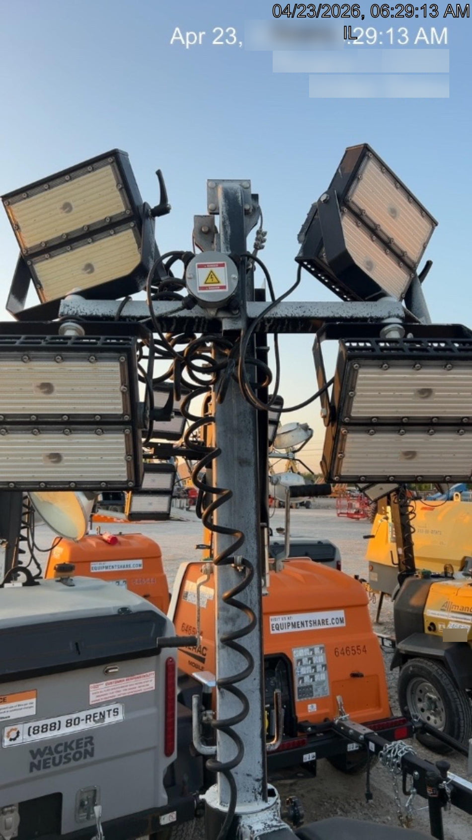 2022 Allmand NLV3GR (4) LED Light Fixture 350W, 23' Vertical Mast, 3kW Prime, Towable, ES Decals, T3