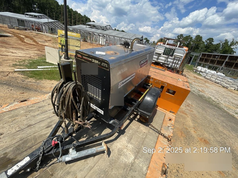 2019 Lincoln Electric Vantage 322 Welder Ready-Pak 3, Two wheel trailer, Fender and Light kit, Cable Rack