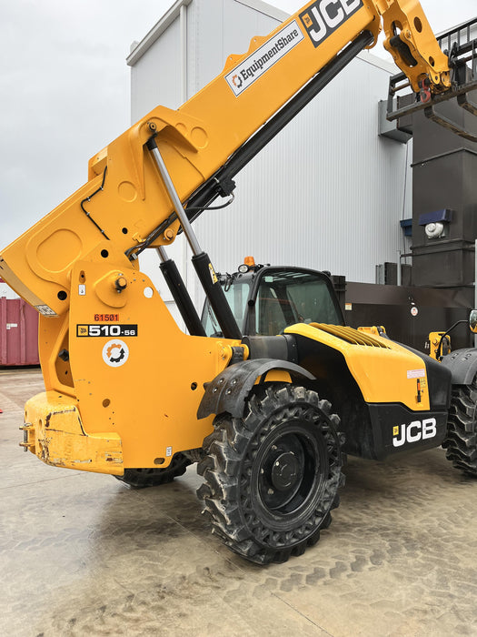 2020 JCB 510-56 Cab/Heat/Air, 74 HP, Solid Tires, STD Worklight, Beacon, Aux Hydraulics, Lifting Eye, Back up Alarm w/66" Carriage/60" Forks