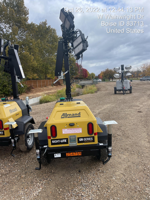 2022 Allmand NLV3GR (4) LED Light Fixture 350W, 23' Vertical Mast, 3kW Prime, Towable, ES Decals, T3