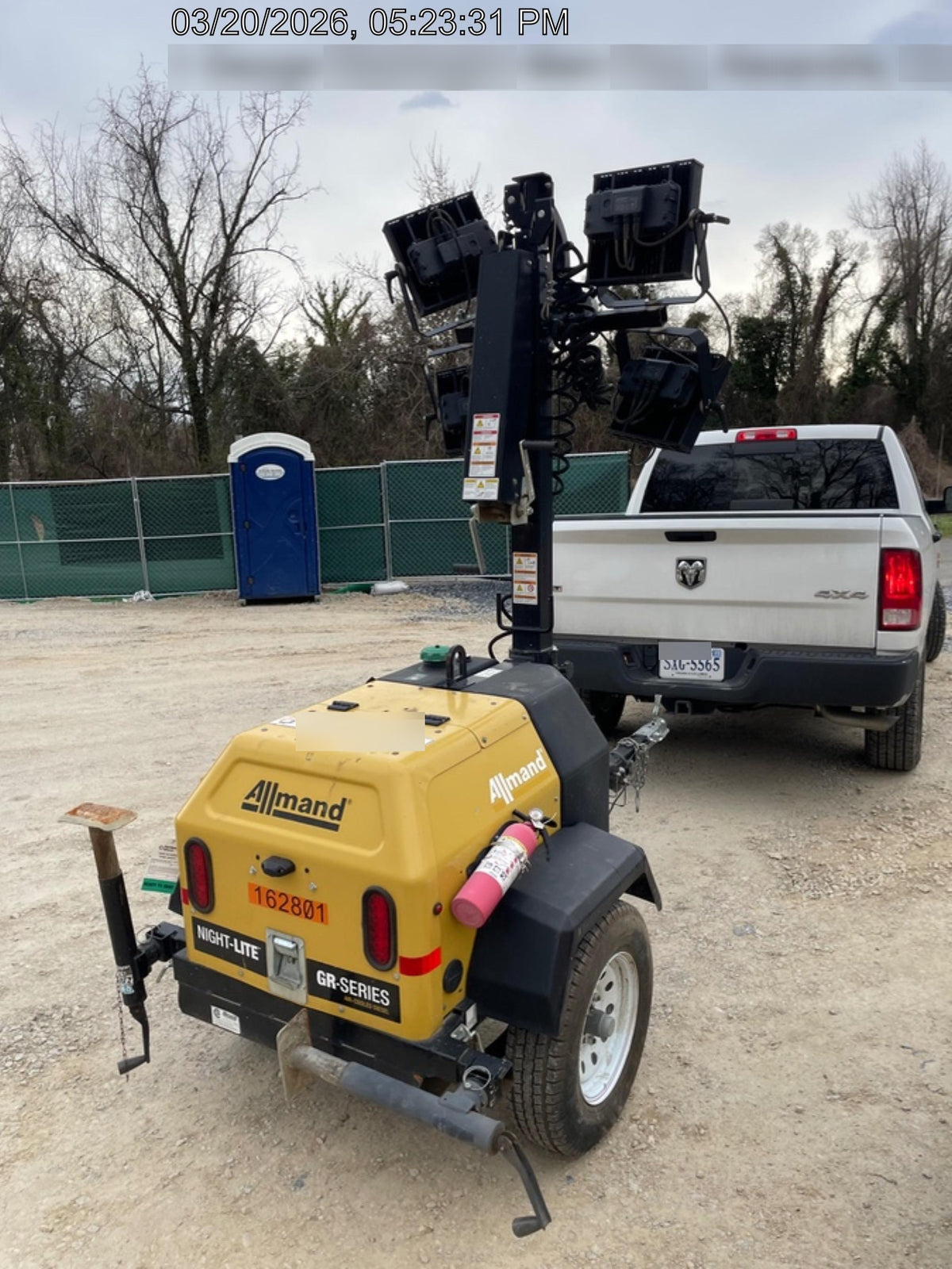 2021 Allmand NLV3GR (4) LED Light Fixture 350W, 23' Vertical Mast, 3kW Prime, Towable, Deep Sea L401, Leveling Jacks, Yanmar T4F 5.8hp