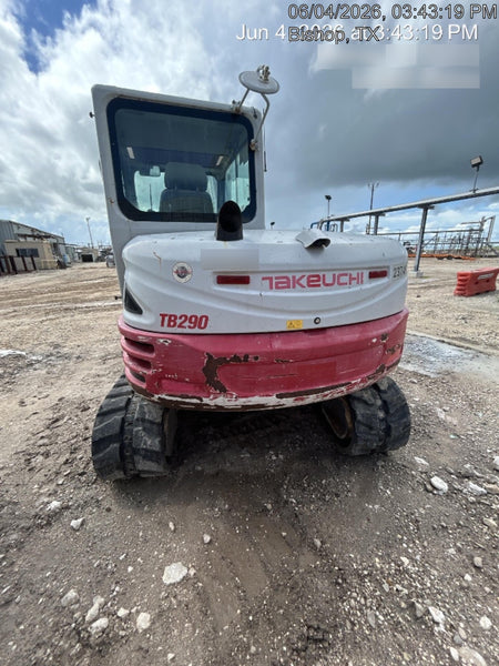 2019 Takeuchi TB290 Cab/Heat/AC w/Rubber Tracks, Auxiliary Hydraulics, Dozer Blade, Manual QC, 18/24/36" Buckets, Hydraulic Thumb Installed