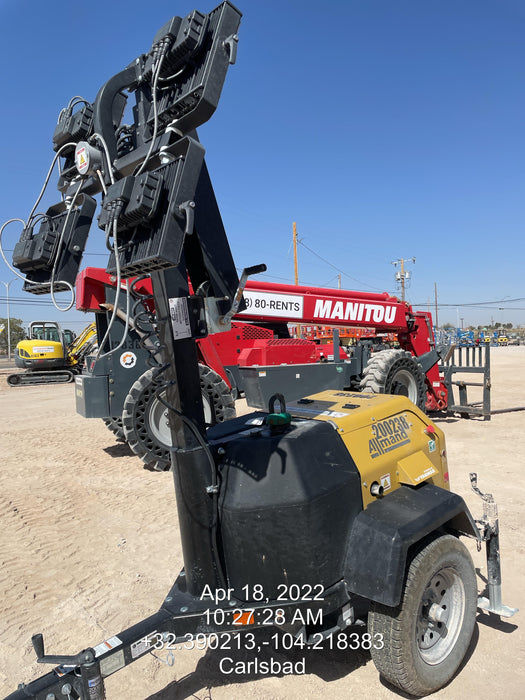 2022 Allmand NLV3GR (4) LED Light Fixture 350W, 23' Vertical Mast, 3kW Prime, Towable, Deep Sea L401, Leveling Jacks, Yanmar T4F 5.8hp