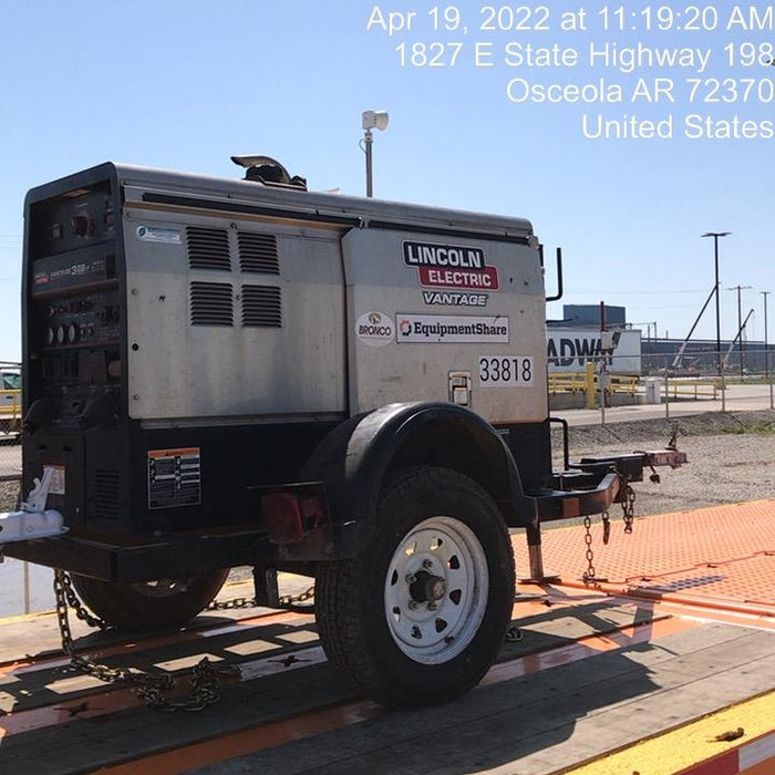 2019 Lincoln Electric Vantage 322 Welder Ready-Pak 3, Two wheel trailer, Fender and Light kit, Cable Rack