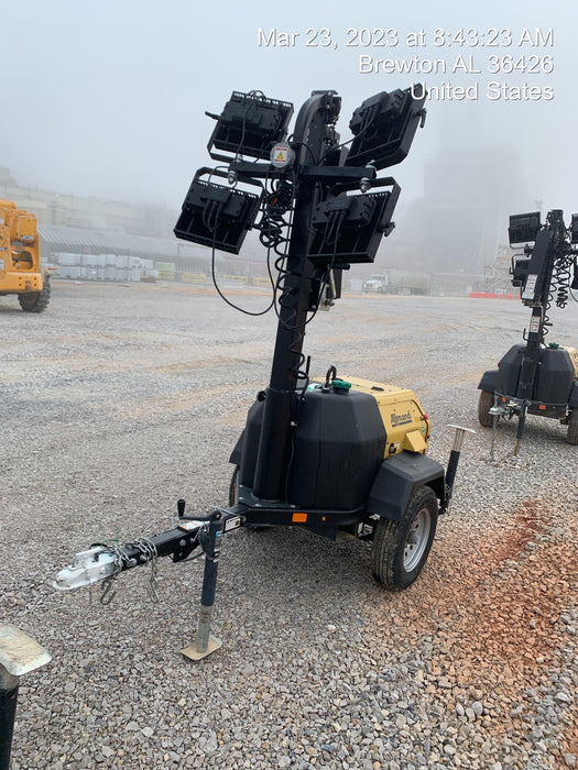 2022 Allmand NLV3GR (4) LED Light Fixture 350W, 23' Vertical Mast, 3kW Prime, Towable, Deep Sea L401, Leveling Jacks, Yanmar T4F 5.8hp