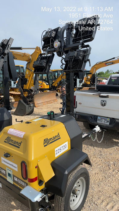 2022 Allmand NLV3GR (4) LED Light Fixture 350W, 23' Vertical Mast, 3kW Prime, Towable, Deep Sea L401, Leveling Jacks, Yanmar T4F 5.8hp