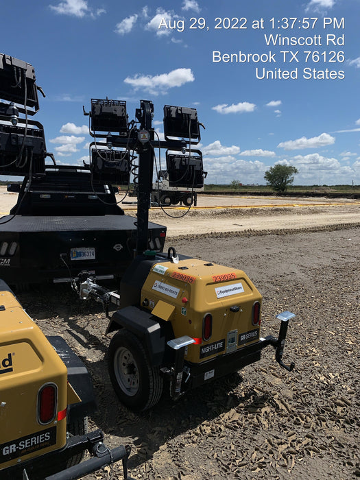 2022 Allmand NLV3GR (4) LED Light Fixture 350W, 23' Vertical Mast, 3kW Prime, Towable, Deep Sea L401, Leveling Jacks, Yanmar T4F 5.8hp