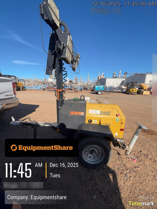 Allmand NLV3GR (4) LED Light Fixture 350W, 23' Vertical Mast, 3kW Prime, Towable, Deep Sea L401, Leveling Jacks, Yanmar T4F 5.8hp