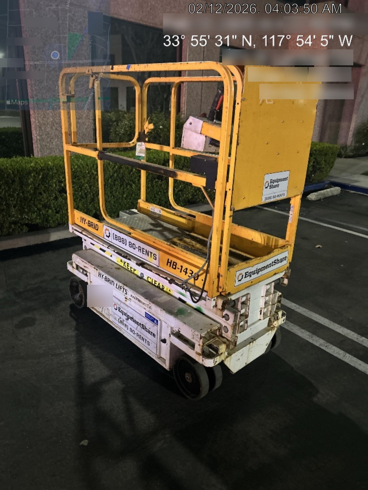 Custom Equipment HB-1430 Hy-Brid Scissor Lift
Platform capacity up to 670 lbs
Working height up to 20 ft
Weighs under 1,700 lbs
Non-marking wheels