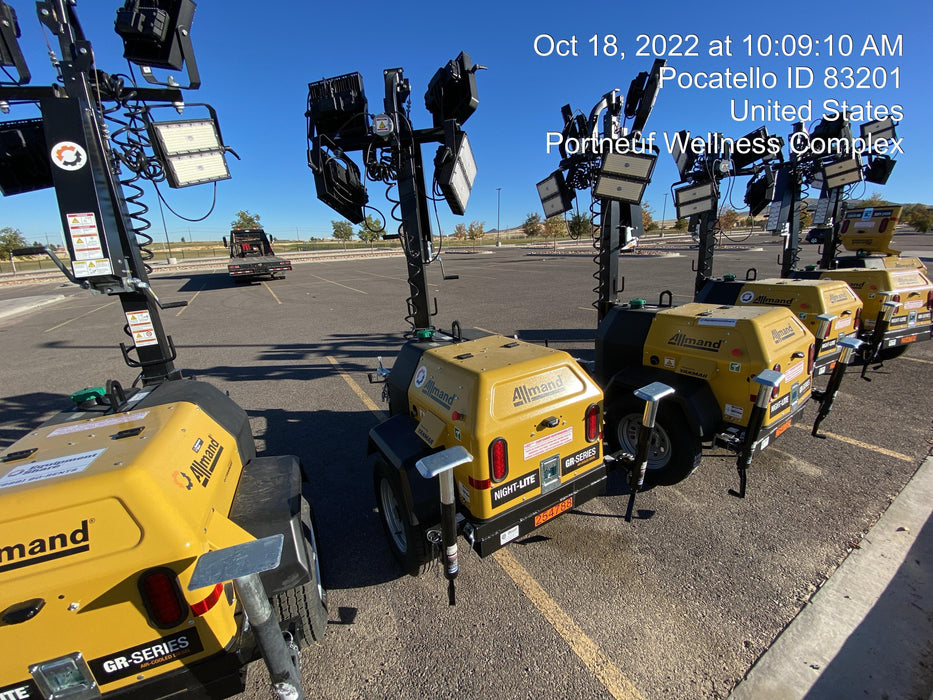 2022 Allmand NLV3GR (4) LED Light Fixture 350W, 23' Vertical Mast, 3kW Prime, Towable, ES Decals, T3