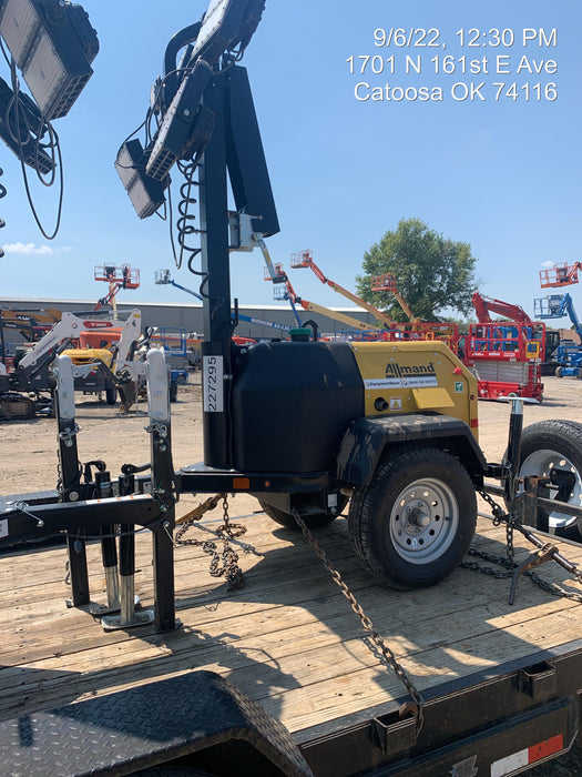 2022 Allmand NLV3GR (4) LED Light Fixture 350W, 23' Vertical Mast, 3kW Prime, Towable, Deep Sea L401, Leveling Jacks, Yanmar T4F 5.8hp