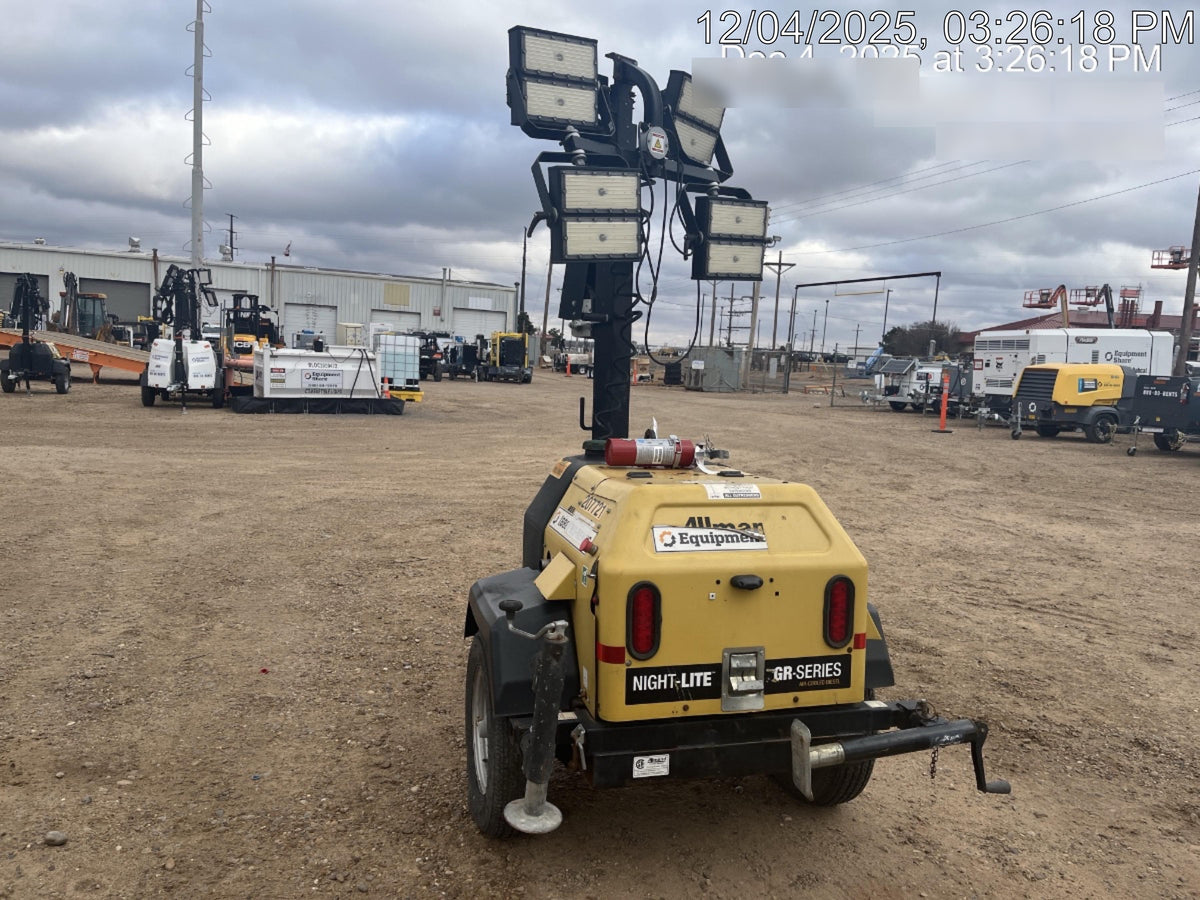 2022 Allmand NLV3GR (4) LED Light Fixture 350W, 23' Vertical Mast, 3kW Prime, Towable, Deep Sea L401, Leveling Jacks, Yanmar T4F 5.8hp