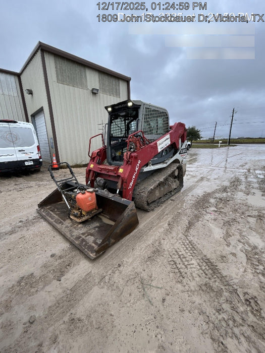 2019 Takeuchi TL10V2-CR Cab/Heat/AC, Rubber Tracks, Backup Alarm, Front & rear working Lights, Auxiliary Hydraulics, 2 Speed Travel, Engine Monitoring System, Hydraulic universal quick hitch w/76" HD smooth dirt bucket with bolt-on edge, 20.3 cubic feet capacity, 48" Pallet forks and frame