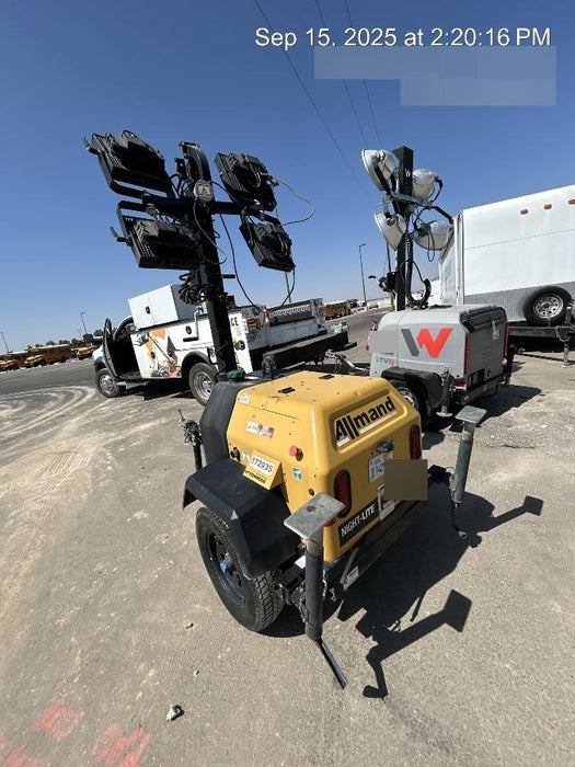 Allmand NLV3GR (4) LED Light Fixture 350W, 23' Vertical Mast, 3kW Prime, Towable, Deep Sea L401, Leveling Jacks, Yanmar T4F 5.8hp