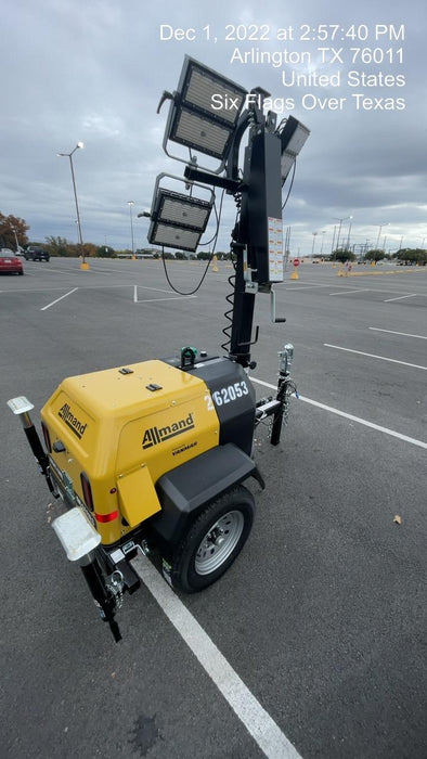 2022 Allmand NLV3GR (4) LED Light Fixture 350W, 23' Vertical Mast, 3kW Prime, Towable, ES Decals, T3