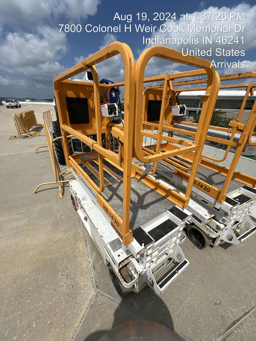 Custom Equipment HB-1430 <ul>
 <li>Hy-Brid Scissor Lift</li>
  <li>Platform capacity up to 670 lbs.</li>
  <li>Working height up to 20 ft</li>
  <li>Weighs under 1,700 lbs.</li>
  <li>Non-marking wheels </li>
</ul>