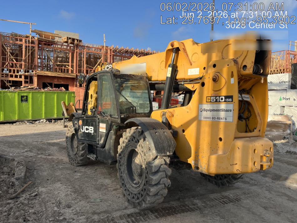 2018 JCB 510-56 JCB 510-56 Telehandler 74 HP w/CAB/HVAC, Beacon, Worklights, Aux Hydraulics, Solid Tires, 60" Carriage/Forks