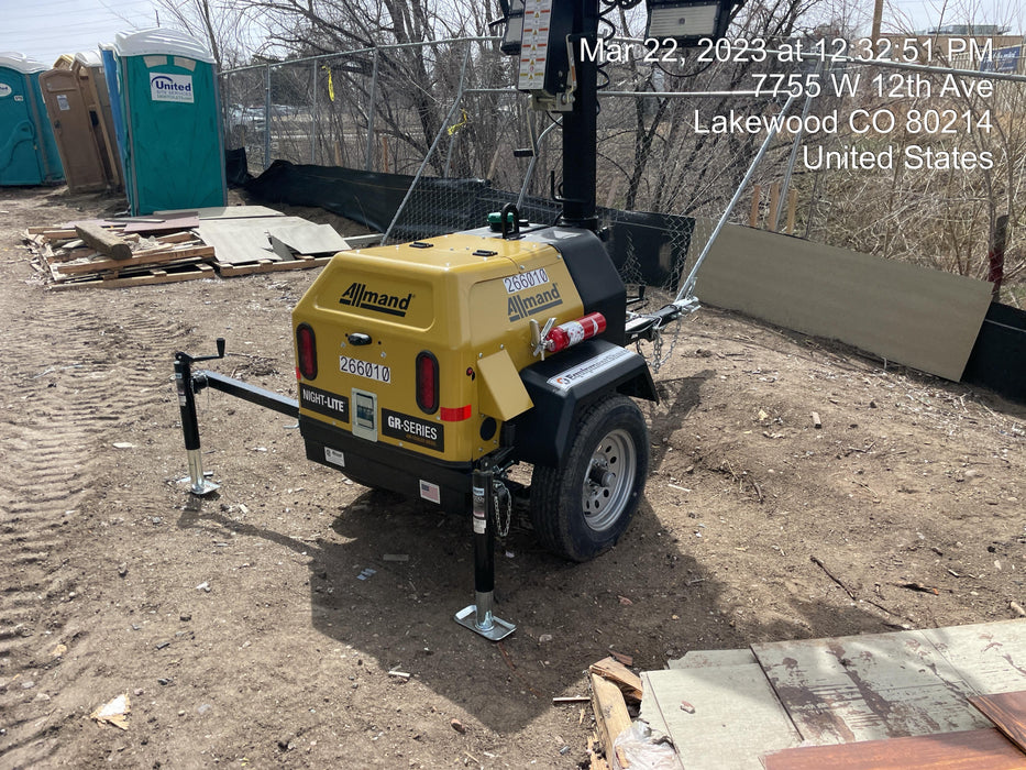 2022 Allmand NLV3GR (4) LED Light Fixture 350W, 23' Vertical Mast, 3kW Prime, Towable, ES Decals, T3