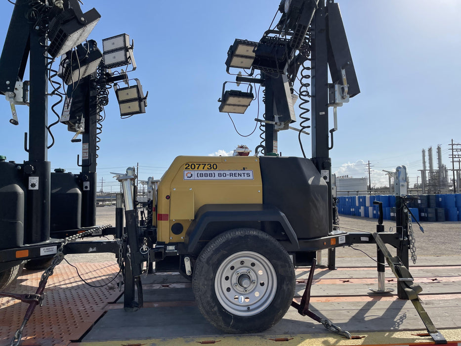 2022 Allmand NLV3GR (4) LED Light Fixture 350W, 23' Vertical Mast, 3kW Prime, Towable, Deep Sea L401, Leveling Jacks, Yanmar T4F 5.8hp