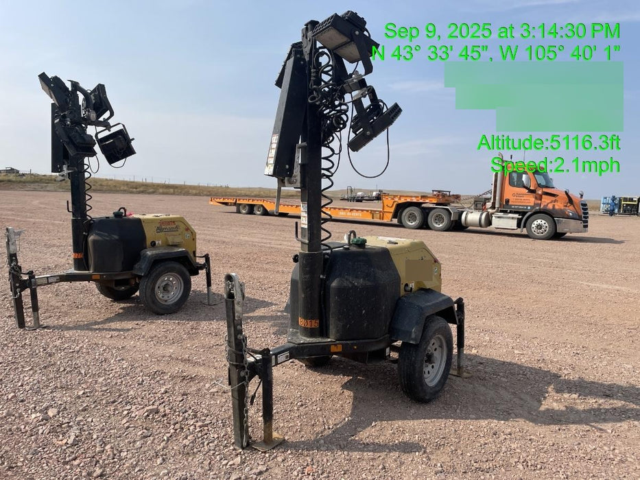 2022 Allmand NLV3GR (4) LED Light Fixture 350W, 23' Vertical Mast, 3kW Prime, Towable, Deep Sea L401, Leveling Jacks, Yanmar T4F 5.8hp