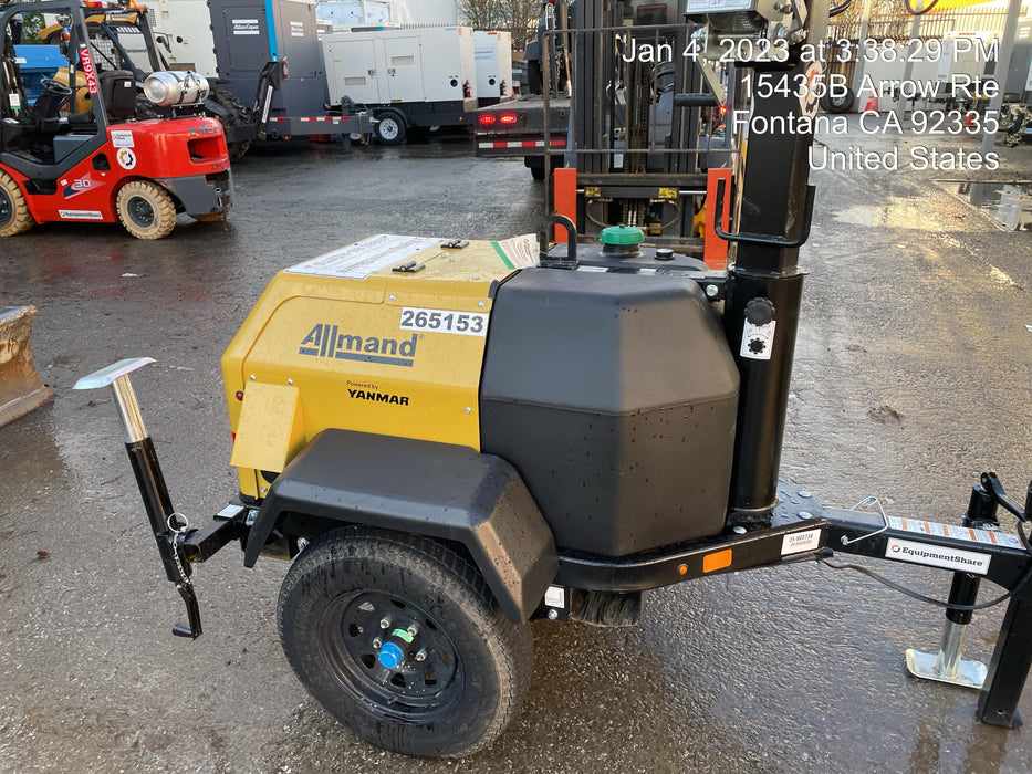 2022 Allmand NLV3GR (4) LED Light Fixture 350W, 23' Vertical Mast, 3kW Prime, Towable, ES Decals, T3