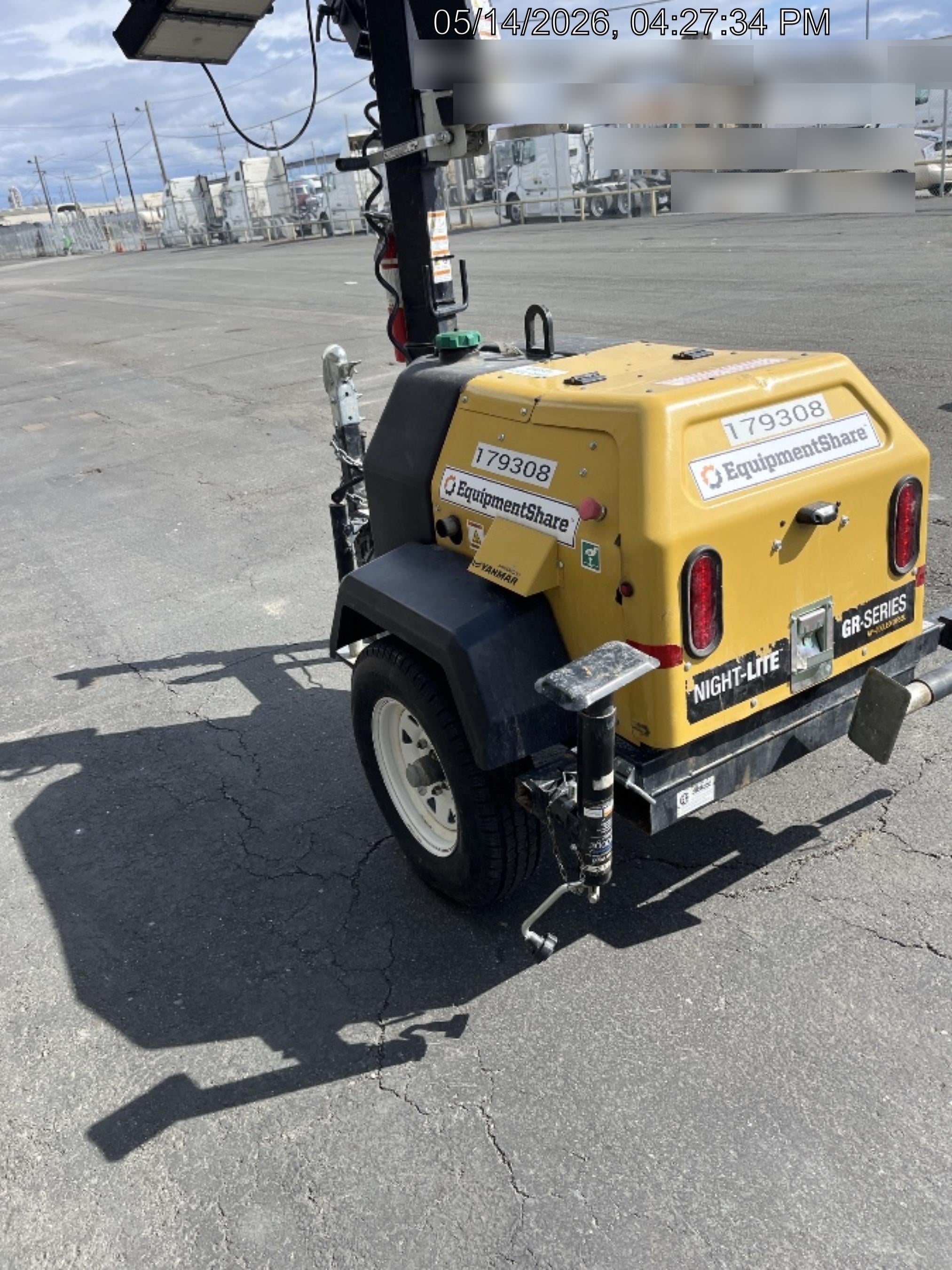 Allmand NLV3GR (4) LED Light Fixture 350W, 23' Vertical Mast, 3kW Prime, Towable, Deep Sea L401, Leveling Jacks, Yanmar T4F 5.8hp