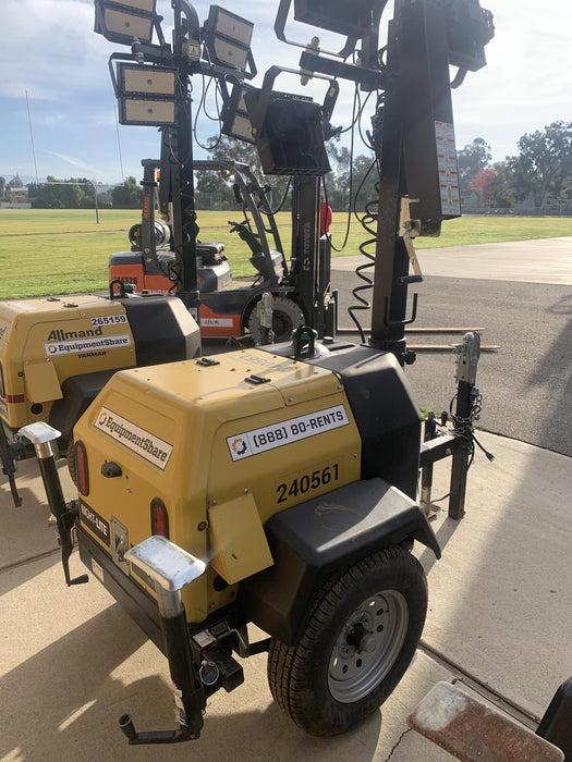 2022 Allmand NLV3GR (4) LED Light Fixture 350W, 23' Vertical Mast, 3kW Prime, Towable, Deep Sea L401, Leveling Jacks, Yanmar T4F 5.8hp