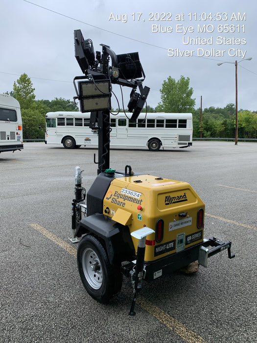 2022 Allmand NLV3GR (4) LED Light Fixture 350W, 23' Vertical Mast, 3kW Prime, Towable, Deep Sea L401, Leveling Jacks, Yanmar T4F 5.8hp