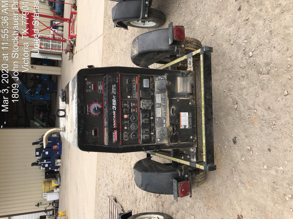 2019 Lincoln Electric Vantage 322 Ready-Pak 3, Two Wheel Trailer, Fender and Light Kit, Cable Rack