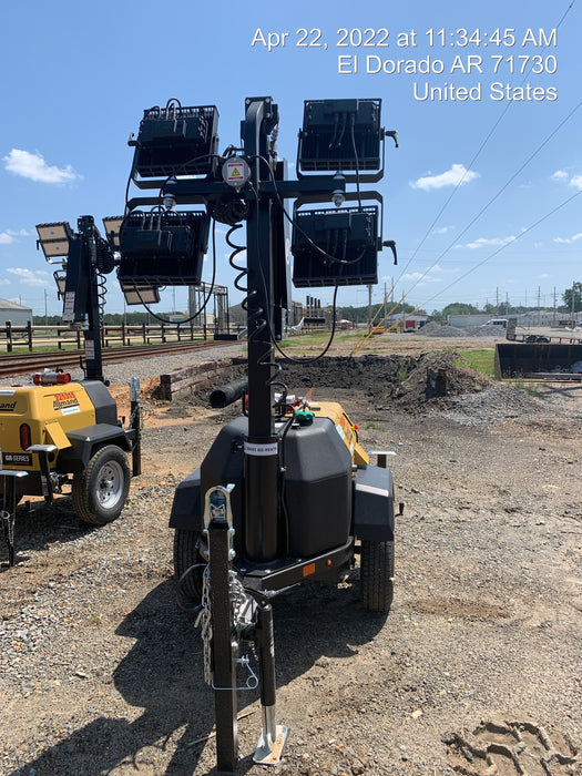 2022 Allmand NLV3GR (4) LED Light Fixture 350W, 23' Vertical Mast, 3kW Prime, Towable, Deep Sea L401, Leveling Jacks, Yanmar T4F 5.8hp