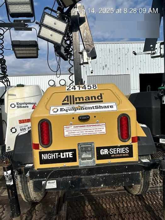 2022 Allmand NLV3GR (4) LED Light Fixture 350W, 23' Vertical Mast, 3kW Prime, Towable, Deep Sea L401, Leveling Jacks, Yanmar T4F 5.8hp