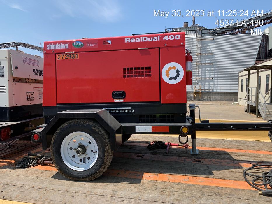 2022 Shindaiwa DGW400MDL Kubota D902 Engine, 23 HP, Dual Op Welder, Wire, Arc, Droop Stick, Tig, and CC Stick Functionality, Simulphase, 3 Phase and 1 Phase Gen Output, Single Axle NB Trlr, Slr Trckl Chrg 12V 12W, Fire Ext