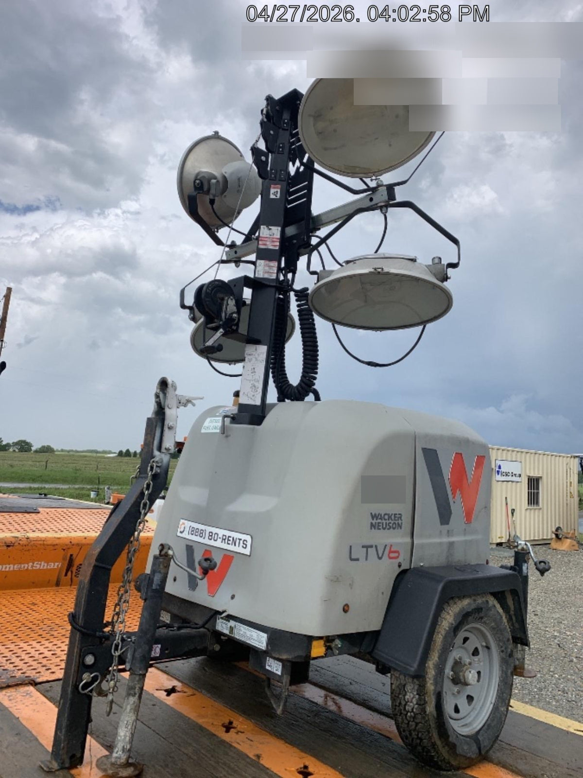 2018 Wacker Neuson LTV6L-MH Wacker Neuson LTV6L Mobile Light Tower w/Fuel Level Sensor Installed