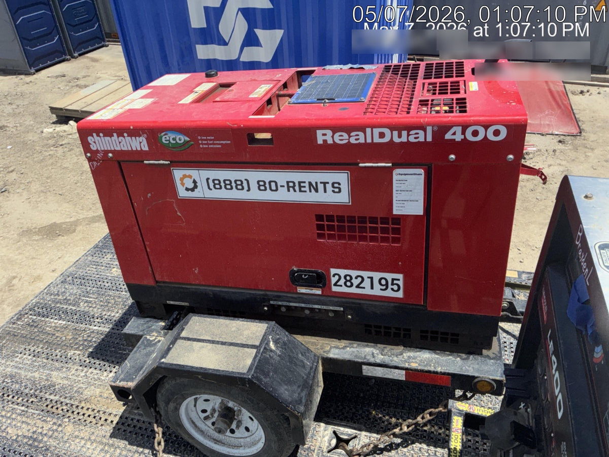 2022 Shindaiwa DGW400MDL Kubota D902 Engine, 23 HP, Dual Op Welder, Wire, Arc, Droop Stick, Tig, and CC Stick Functionality, Simulphase, 3 Phase and 1 Phase Gen Output, Single Axle NB Trlr, Slr Trckl Chrg 12V 12W, Fire Ext