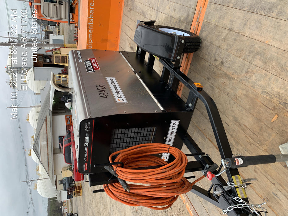 2019 Lincoln Electric Vantage 322 Ready-Pak 3, Two Wheel Trailer, Fender and Light Kit, Cable Rack