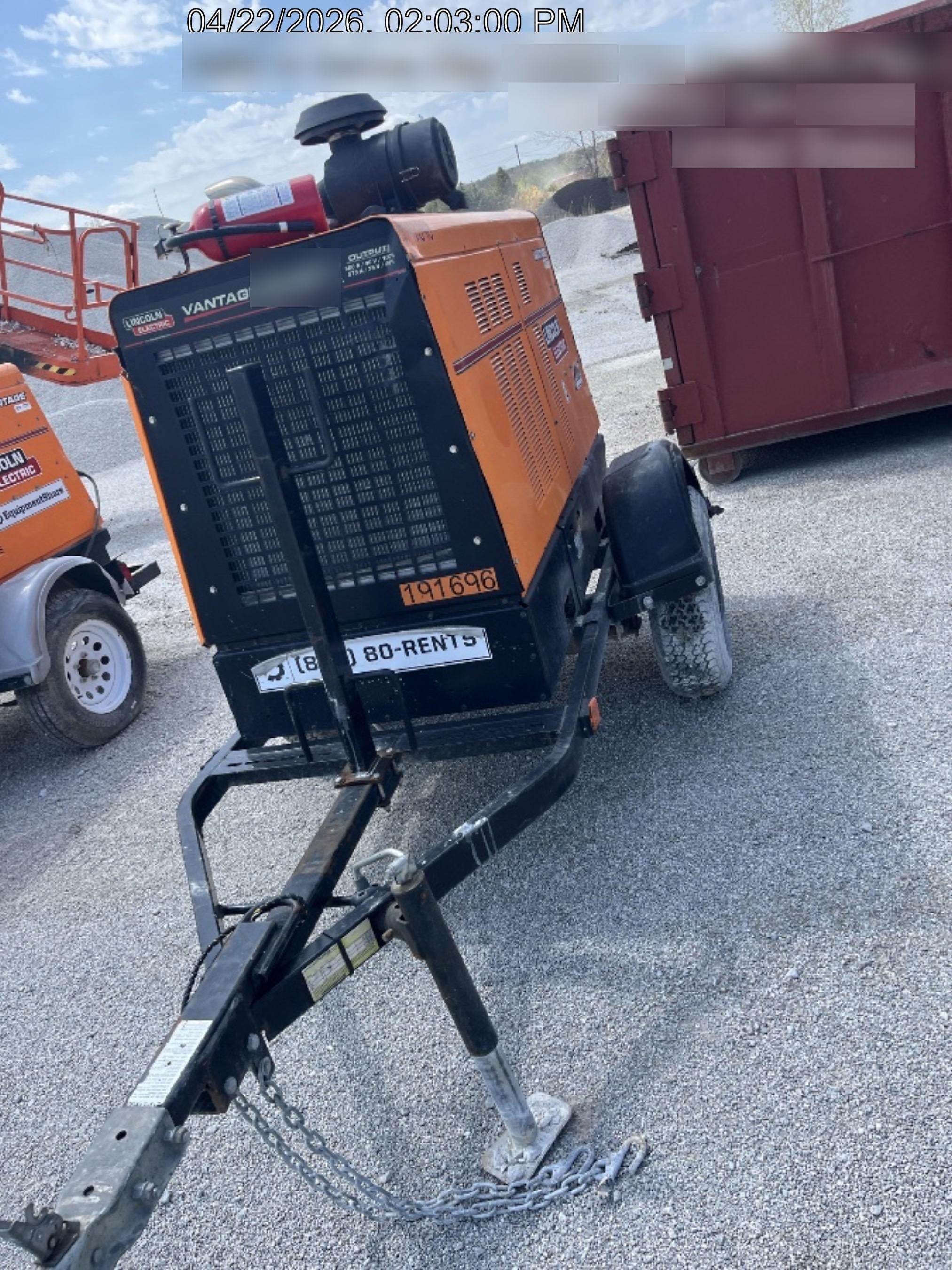 2021 Lincoln Electric Vantage 549X Ready Pak 3, ORANGE (includes trailer, cable rack, fender light kit)