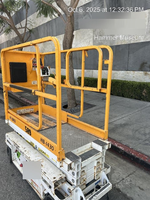 Custom Equipment HB-1430 Hy-Brid Scissor Lift
Platform capacity up to 670 lbs
Working height up to 20 ft
Weighs under 1,700 lbs
Non-marking wheels