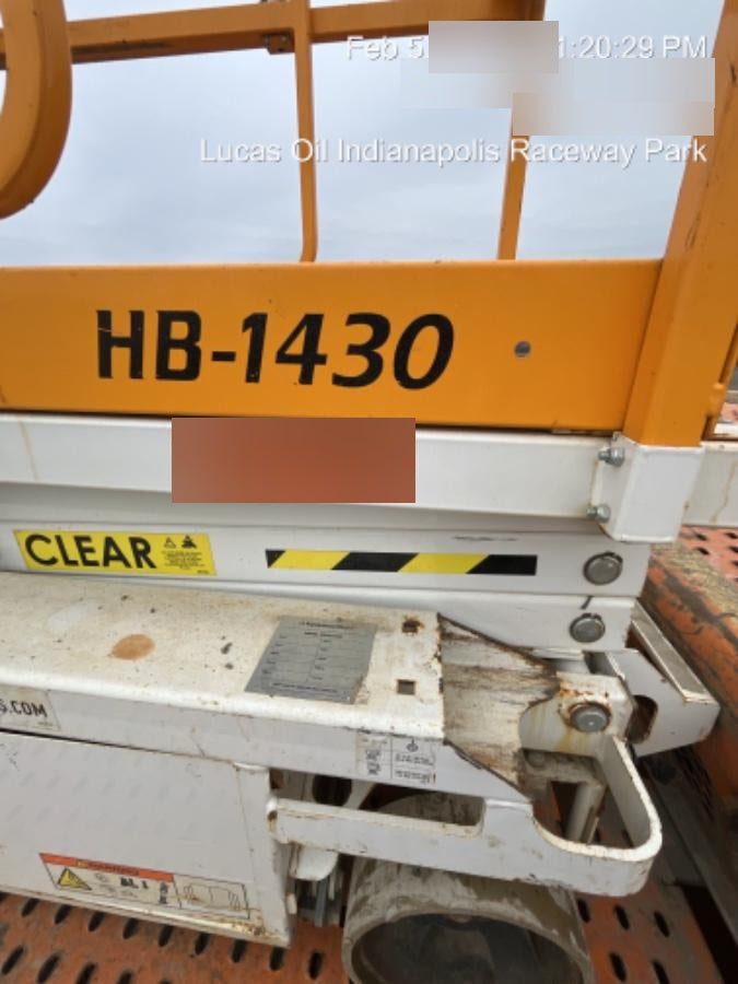 Custom Equipment HB-1430 <ul>
 <li>Hy-Brid Scissor Lift</li>
  <li>Platform capacity up to 670 lbs.</li>
  <li>Working height up to 20 ft</li>
  <li>Weighs under 1,700 lbs.</li>
  <li>Non-marking wheels </li>
</ul>