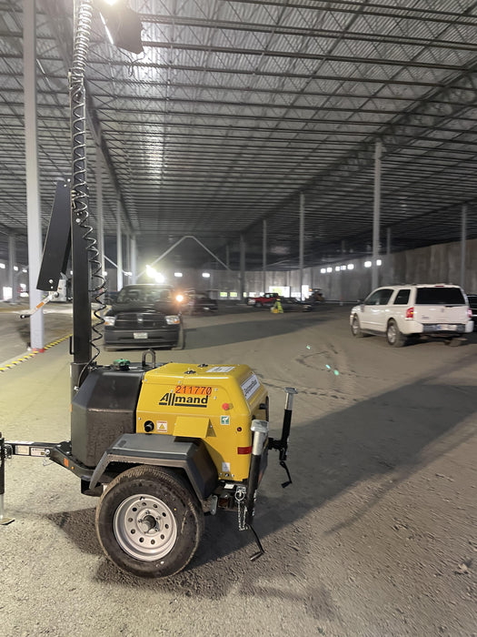 2022 Allmand NLV3GR (4) LED Light Fixture 350W, 23' Vertical Mast, 3kW Prime, Towable, Deep Sea L401, Leveling Jacks, Yanmar T4F 5.8hp