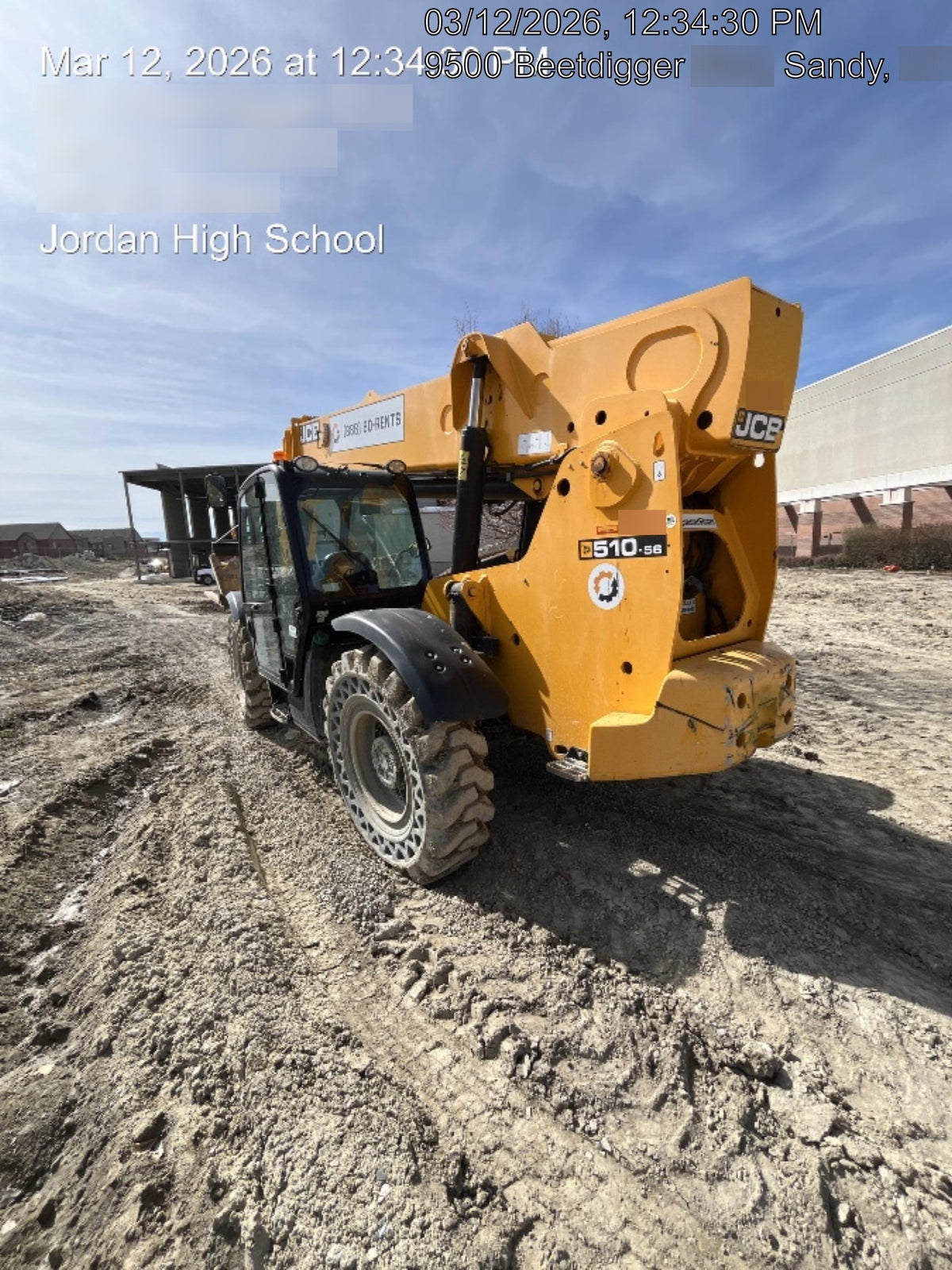 2020 JCB 510-56 Cab/Heat/Air, 74 HP, Solid Tires, STD Worklight, Beacon, Aux Hydraulics, Lifting Eye, Back up Alarm w/66" Carriage/60" Forks