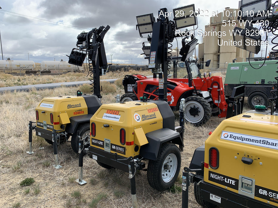 2021 Allmand NLV3GR (4) LED Light Fixture 350W, 23' Vertical Mast, 3kW Prime, Towable, Deep Sea L401, Leveling Jacks, Yanmar T4F 5.8hp