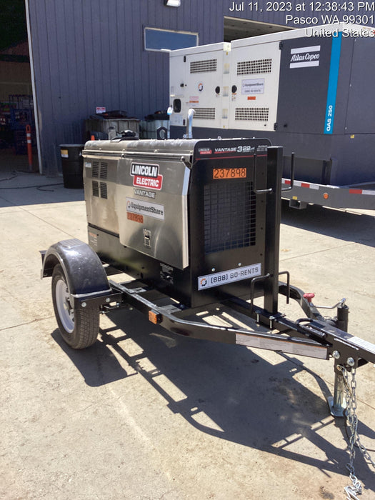 2022 Lincoln Electric Vantage 322 Trlr Mounted, Cable Rack, Light Kit