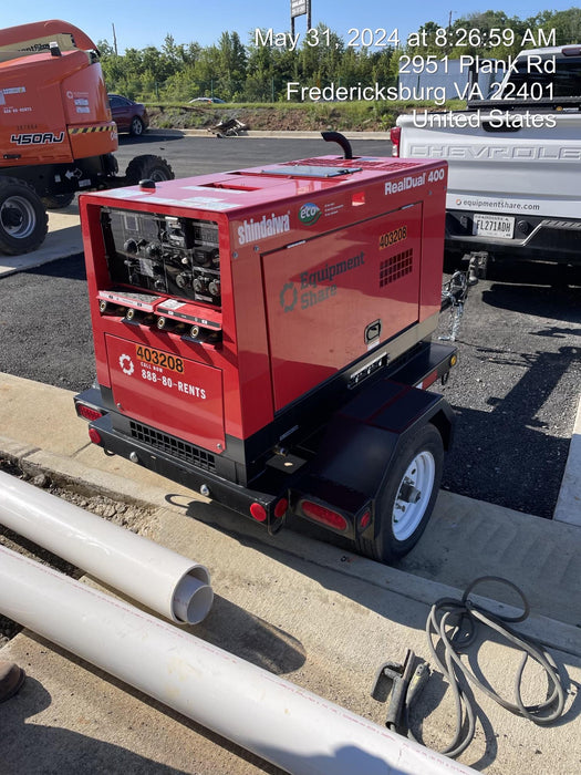 2024 Shindaiwa DGW400MDL Kubota D902 Engine, 23 HP, Dual Op Welder, Wire, Arc, Droop Stick, Tig, and CC Stick Functionality, Simulphase, 3 Phase and 1 Phase Gen Output, Single Axle NB Trlr, Slr Trckl Chrg 12V 12W, Fire Ext