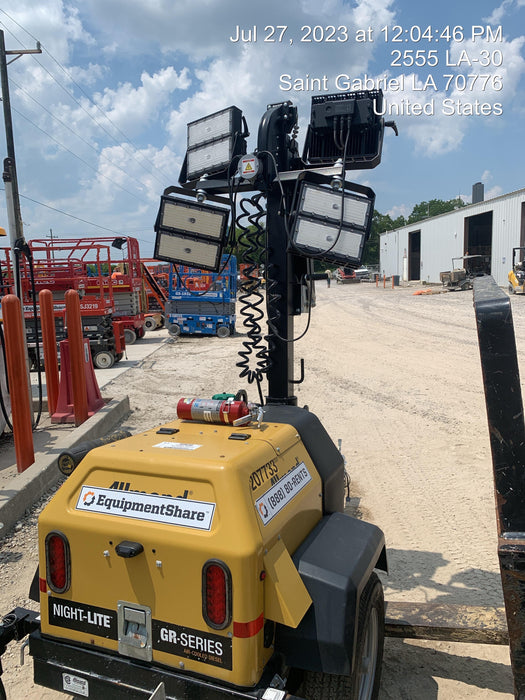 2022 Allmand NLV3GR (4) LED Light Fixture 350W, 23' Vertical Mast, 3kW Prime, Towable, Deep Sea L401, Leveling Jacks, Yanmar T4F 5.8hp