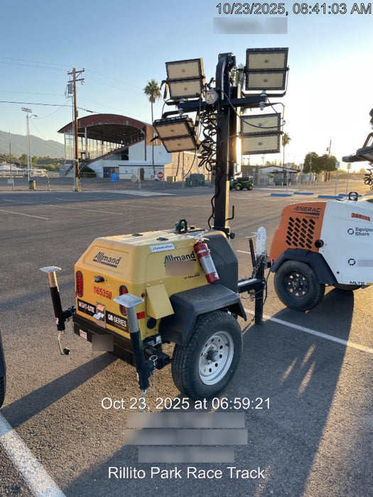 2021 Allmand NLV3GR (4) LED Light Fixture 350W, 23' Vertical Mast, 3kW Prime, Towable, Deep Sea L401, Leveling Jacks, Yanmar T4F 5.8hp