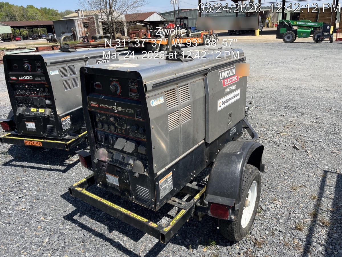 2019 Lincoln Electric Vantage 322 Welder Ready-Pak 3, Two wheel trailer, Fender and Light kit, Cable Rack