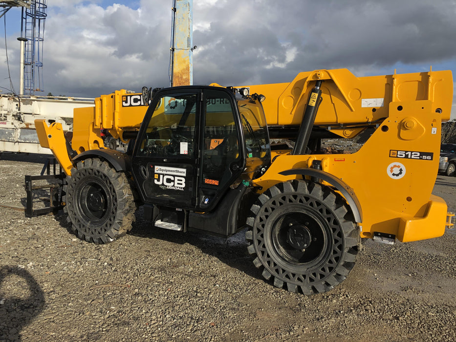 2020 JCB 512-56 Cab/Heat Air, 74 HP, Solid Tires, STD Worklight, Beacon, Aux Hydraulics, Lifting Eye, Backup Alarm w/60" Carriage, 60" Forks