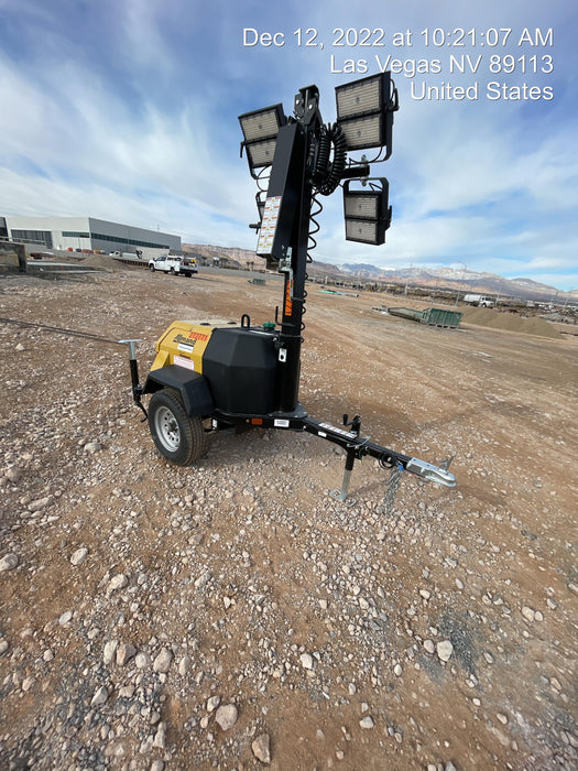 2022 Allmand NLV3GR (4) LED Light Fixture 350W, 23' Vertical Mast, 3kW Prime, Towable, ES Decals, T3